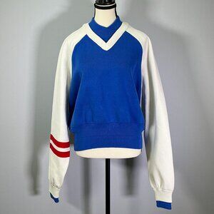 Meryll Rogge Double V-Neck Women's Size L Blue/White Sweater NWT
